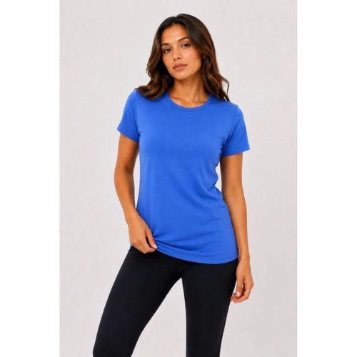 Basic Bisiklet Yaka Yazlık Slim Fit T-Shirt - Mavi - Hardal Sarısı