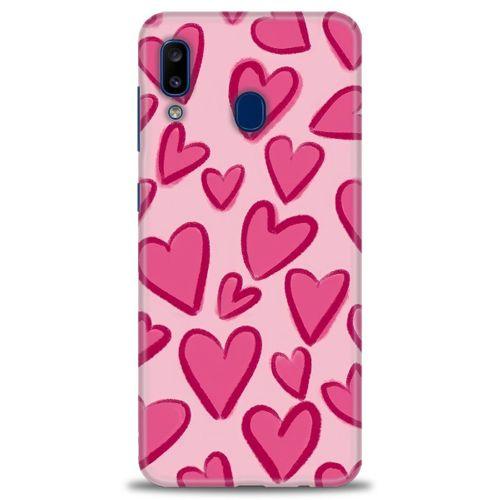 Samsung Galaxy A20 Kılıf HD Baskılı Kılıf - Pembe Kalp + Tam Ekran Koruyucu