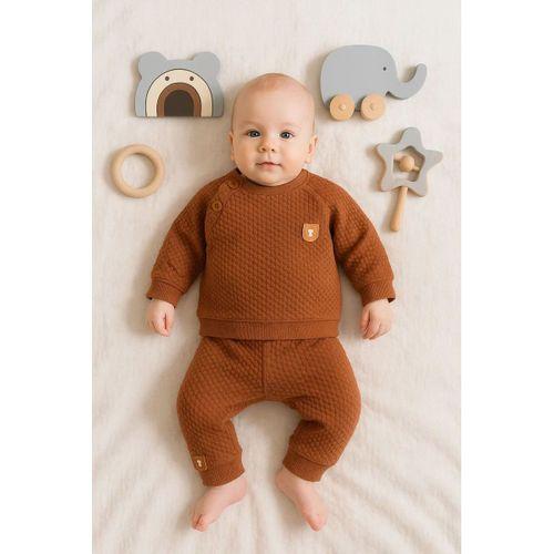 Jakarlı Omuzdan Düğmeli 2'li Erkek Bebek Takımı