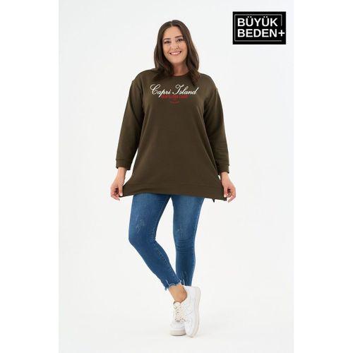 Kadın Tunik Büyük Beden Capri Island Baskılı ince Sweatshırt SPR26BTK990-1