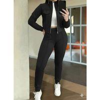 Kadın Uzun Kollu önden Fermuarlı Kısa Modal Ceket Ve Pantolon Ikili Takım