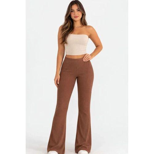 Fitilli Kaşkorse İspanyol Paça Tayt Yüksek Bel Esnek Günlük Rahat Pantolon - Kahverengi