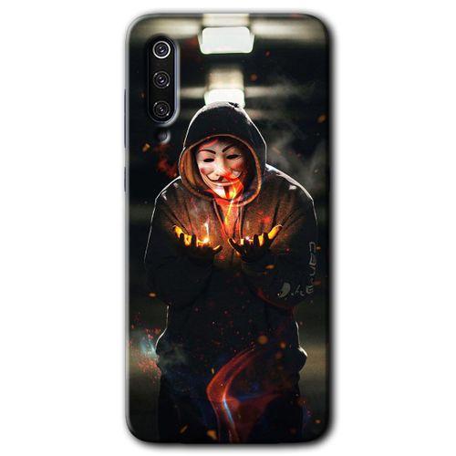 MRCİLETİSİM Xiaomi Mi 9 SE Kılıf HD Desen Baskılı Arka Kapak+Temperli Cam - V for Fire