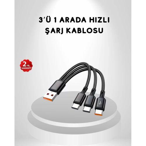 3’ü 1 Arada Hızlı Şarj Kablosu İos Android Type-c Uyumlu Ve Dayanıklı