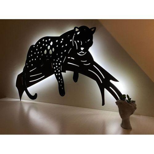 Leopar Led Işıklı MDF Kesim Duvar Aksesuarı Duvar Süsü 100x56