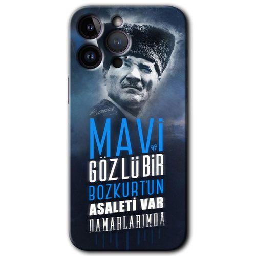 iPhone 14 Pro HD Baskılı Kılıf + 9D Tam Ekran Koruyucu - Bozkurt Atatürk