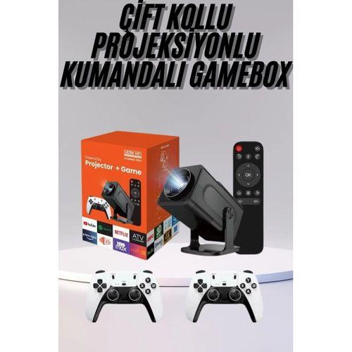 Çift Kollu Game Box Projeksiyon Cihazı Kumandalı Android Tv Dahili Hoparlör