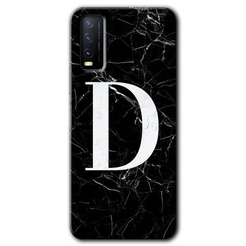 Vivo Y11s Kılıf HD Desen Baskılı Arka Kapak - Siyah Mermer Desenli D Harfi