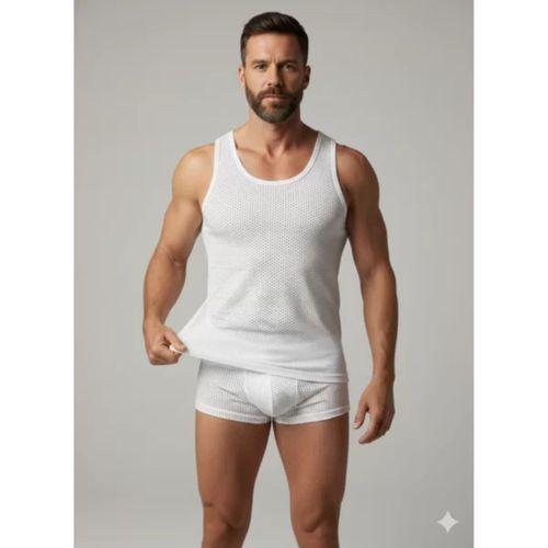 Erkek Beyaz File Tank Top Boxer Takımı