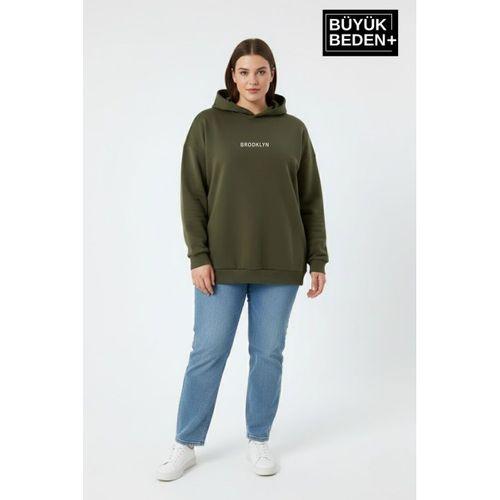 Kadın Büyük Beden Kapüşonlu Brooklyn Baskılı Sweatshirt SPR26BSWK961