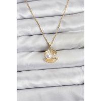 316L Çelik Zincir Gold Renk İstiridye İnci Model Zirkon Taşlı Kadın Kolye