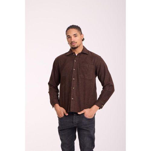 Frankel Kaşe Kumaş Tek Cepli Relaxed Fit Erkek Gömlek - Kahve