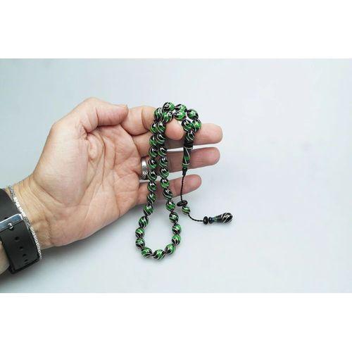 Oltu Taşı Ve Yeşil Galalith Çeşmi Bülbül İşlemeli Tespih