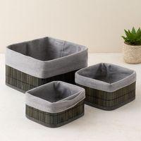 Kare Bambu Kenarlı Organizer Sepet - Bezli Ahşap Taban (3 Boy, 17x21x25 cm)