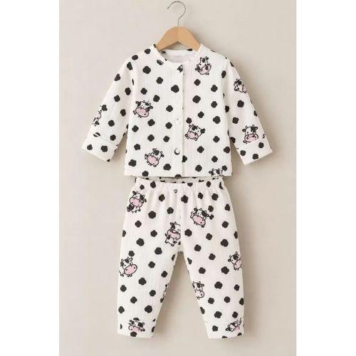 3-12 Ay İnek Baskılı Çıtçıtlı Penye Bebek Pijama Takımı