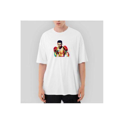 Muhammed Ali Mozaik Oversize Beyaz Tişört