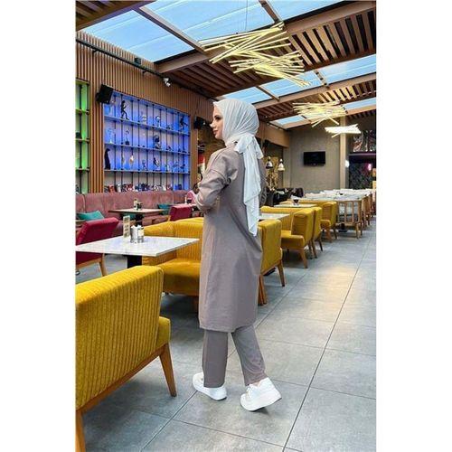 Önden İki Cepli Sade Basic Uzun Tunik Pantolon İkili Spor Takımı - 03067.016 - Vizon