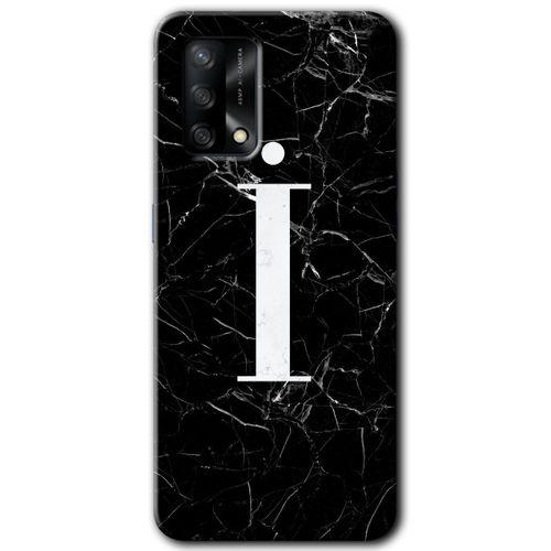 MRCİLETİSİM Oppo A54 Kılıf Baskılı Kapak - Siyah Mermer Desenli İ Harfi + 5D Tam Kaplayan Cam