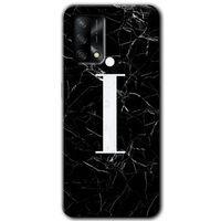 MRCİLETİSİM Oppo A54 Kılıf Baskılı Kapak - Siyah Mermer Desenli İ Harfi + 5D Tam Kaplayan Cam