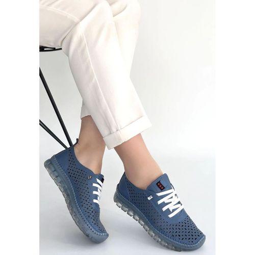 Otja Mavi Deri Lazerli Bağcıklı Spor Ayakkabı