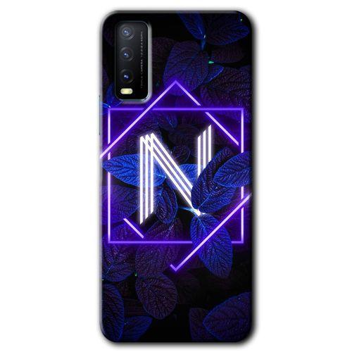 Vivo Y20 Kılıf HD Desen Baskılı Arka Kapak - Dark Neon Yaprak N Harfi + Kırılmaz Cam