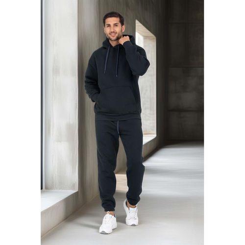 Şardonlu Kanguru Cepli Sweatshirt - 3 İplik Şardonlu Lastik Paça Erkek Eşofman Altı- Eşofman Takımı - Yeni Füme