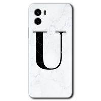 Vivo Y15s Kılıf HD Desen Baskılı Arka Kapak - Beyaz Mermer Desenli U Harfi + Kırılmaz Cam