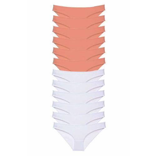 12 adet Eko Set Likralı Kadın Slip Külot Pudra Beyaz