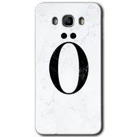MRCİLETİSİM Samsung Galaxy J7 2016 Kılıf HD Desen Baskı Arka Kapak + Temperli Cam - Beyaz Mermer Desenli Ö Harf
