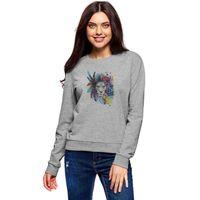 Aslan Sanat Çizim Poster Boyama Aslan Baskılı Gri Kadın Sweatshirt