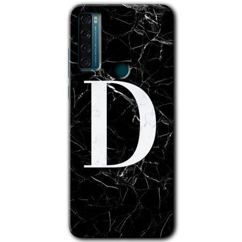 TCL 20 SE Kılıf HD Desen Baskılı Arka Kapak - Siyah Mermer Desenli D Harfi