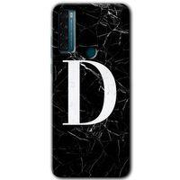 TCL 20 SE Kılıf HD Desen Baskılı Arka Kapak - Siyah Mermer Desenli D Harfi