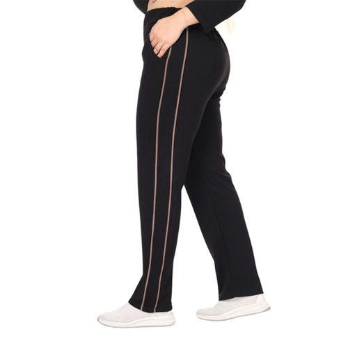 Melsay Butik Büyük Beden Siyah Kahve Çizgi Detay Modal Kadın Eşofman Takımı