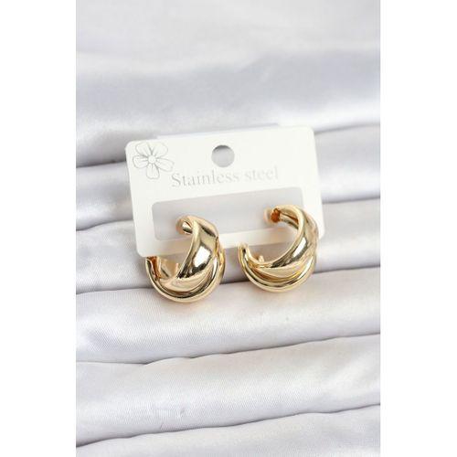 316L Çelik Gold Renk Asimetrik Halka Model Kadın Küpe