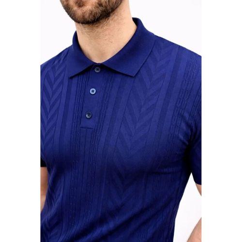 Erkek Yazlık Triko Tişört Kısa Kol Polo Yaka Düğmeli T-Shirt - Lacivert