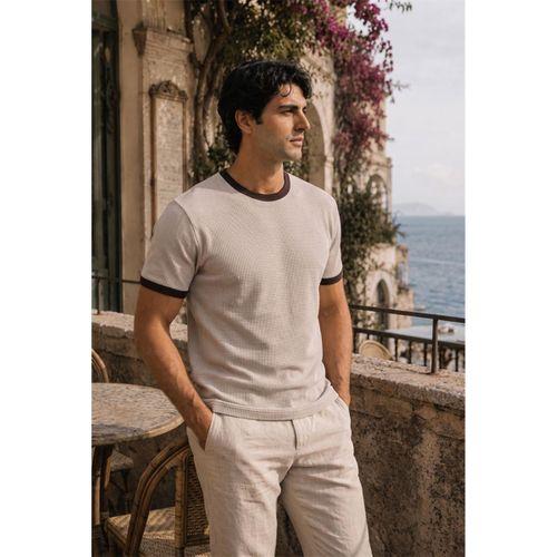 Miyazaki Regular Fit %100 Pamuk Waffle Box Bisiklet Yaka Erkek T-Shirt - Çakıl Taşı