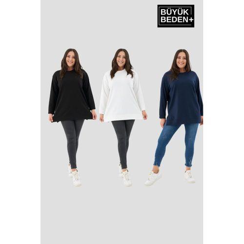 Kadın  Büyük Beden 3 lü Set ince Sweatshırt Tunik SPR26BTK990+3