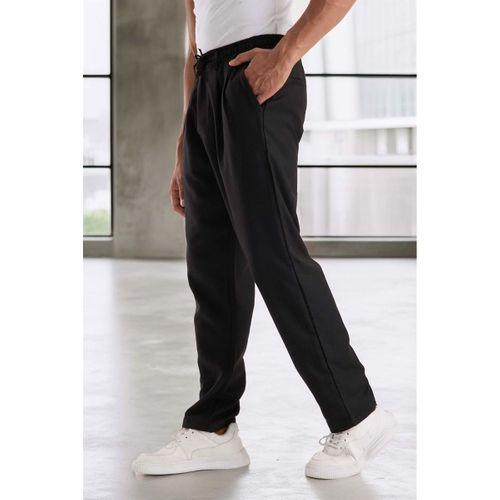 Bezayağı Kumaş Relax Fit Duble Paça Jogger Pantolon - Siyah