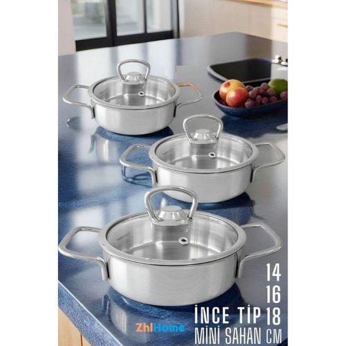 Zhlhome Kapaklı Sahan Tencere Maxi 3 lü Set 14-16-18 Cm