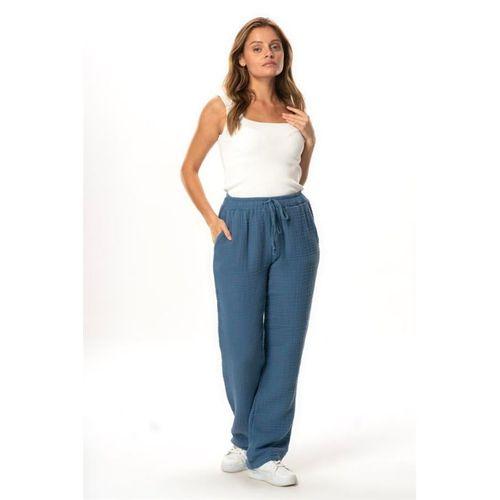 Beli Lastikli Multi Çift Cepli Müslin Kadın/Erkek Unisex Yazlık Pantolon İndigo indg