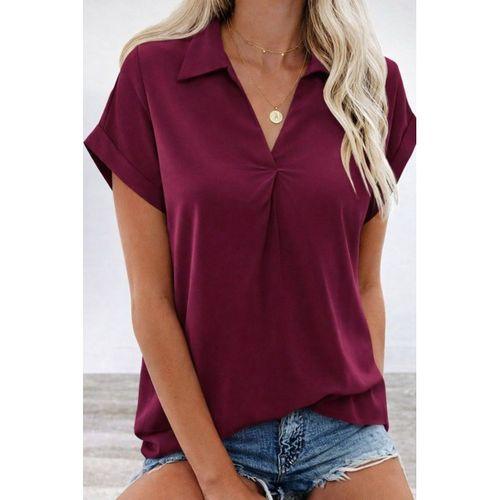 Kadın Kısa Kollu Yakalı Dokuma Viskon Bluz