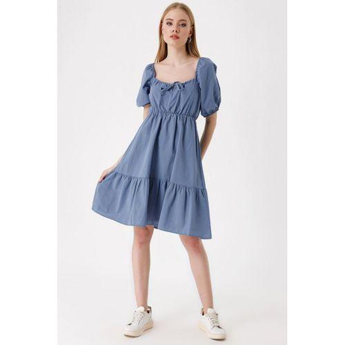 2351 Kloş Poplin Elbise - İndigo