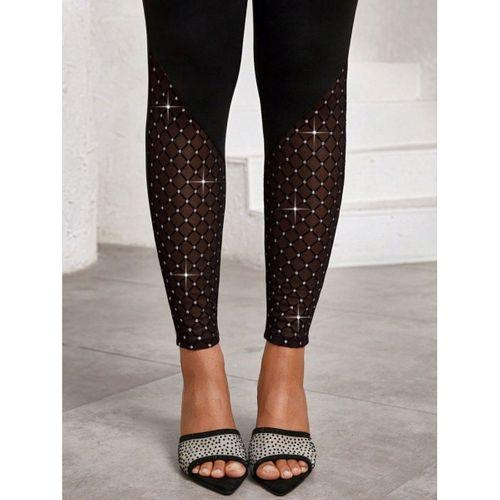 Kadın Yüksek Bel ışıltılı Tül Geometrik Detaylı Dalgıç Tayt