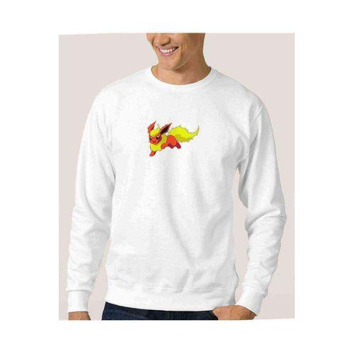 Pokemon Flareon Baskılı Beyaz Erkek Sweatshirt