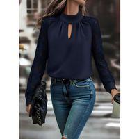 Kadın Uzun Kollu Göğüs Pencere Detay Yaka Boğazlı Kolları Tüllü Sandy Bluz