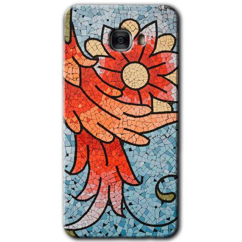MRCİLETİSİM MRCİLETİSİM Samsung Galaxy C7 Kılıf HD Desen Baskılı Arka Kapak + Temperli Cam - Mozaik Çiçek