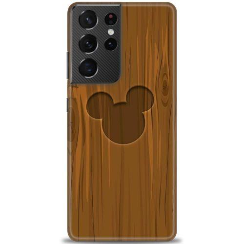 Samsung Galaxy S21 Ultra Kılıf HD Baskılı Kılıf - Ahşap Mickey + Tam Ekran Koruyucu