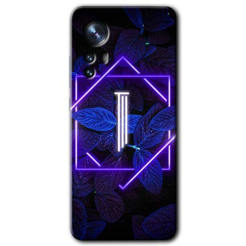 Xiaomi Mi 12 Pro Kılıf HD Desen Baskılı Arka Kapak - Dark Neon Yaprak I Harfi + Kırılmaz Cam