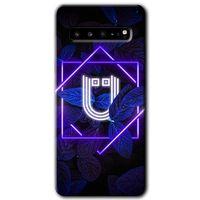 Samsung Galaxy S10 Plus Kılıf HD Desen Baskılı Arka Kapak + Temperli Cam - Dark Neon Yaprak Ü Harfi