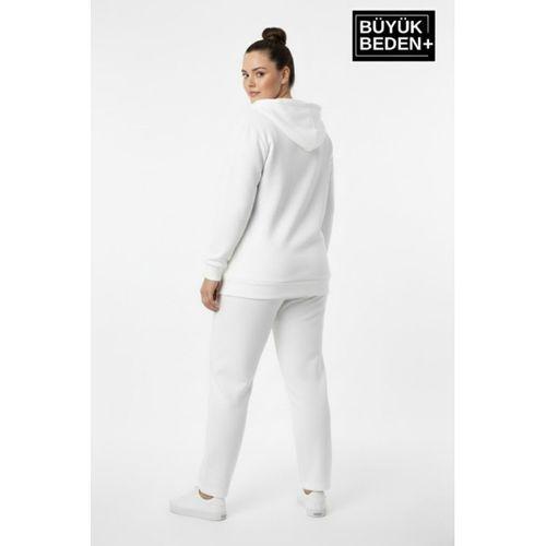 Kadın Büyük Beden Kapüşonlu Fermuarlı N Baskılı Sweatshirt Hırka SPR26BHRK922
